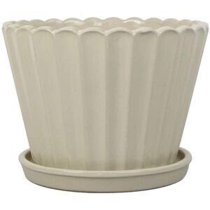 14in Fluted Scallop Cream Ceramic Planter by Trendstop
